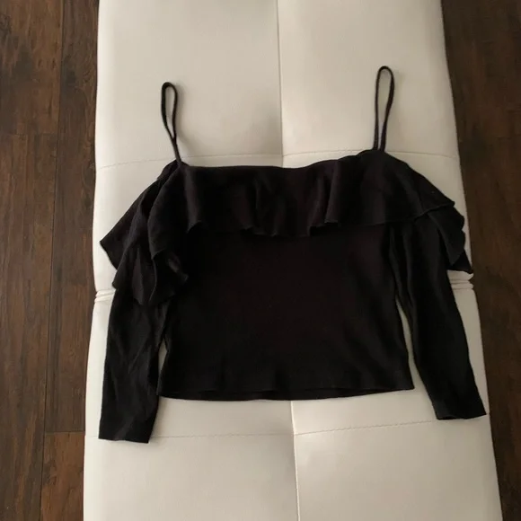 ZARA BLACK FLOWY TOP (SMALL) - Picture 2 of 2